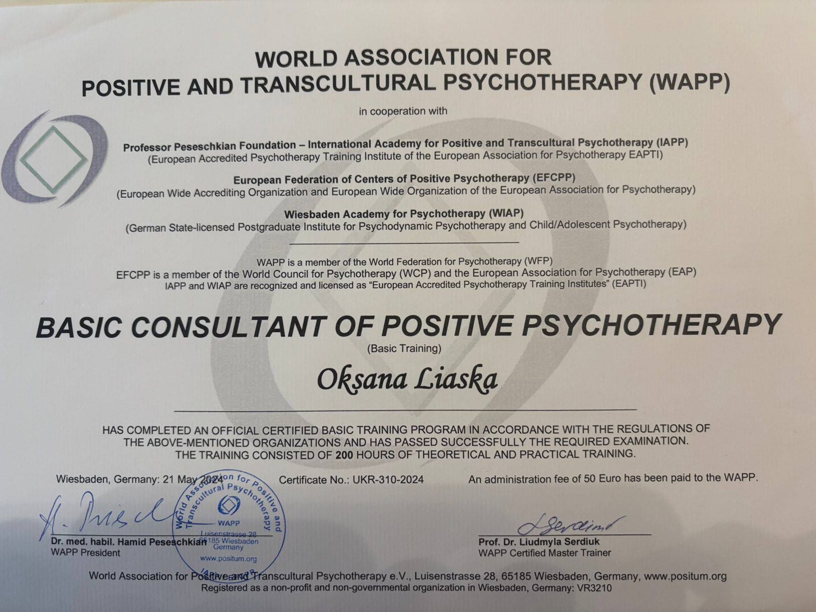 Basic Consultant of Positive Psychotherapy